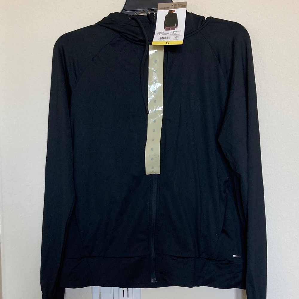Mondetta Black Recycled Nylon lightweight full zip women’s hoodie Jacket